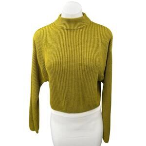 H&M Divided Green Waffle Knit Mock Neck Dolman Crop Pullover Sweater Top Size S